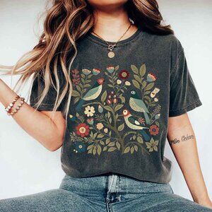 Birds and Flowers Boho T-Shirt